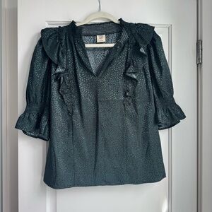 Good Hart  Black/green Ruffled Blouse